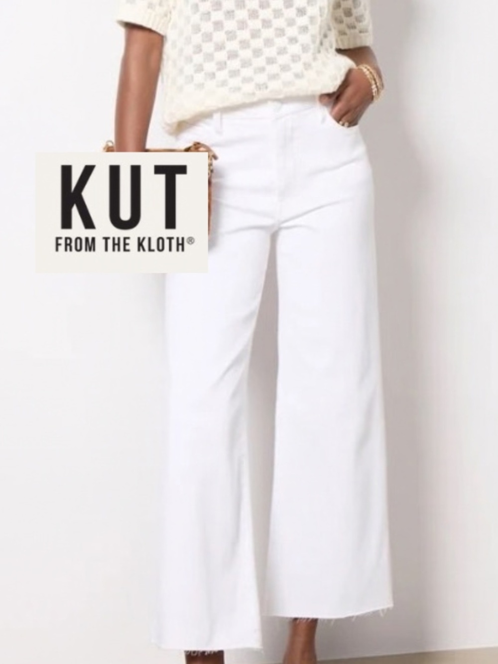 KUT from the Kloth MEG Fab Ab hi rise wide leg white jeans, 12, GP1622
